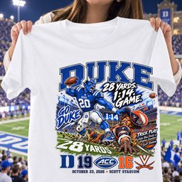 Duke Blue Devils 28 Yards. 1:14. Game. 19 16 Game Day Shirt - White