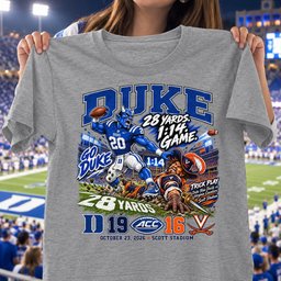 Duke Blue Devils 28 Yards. 1:14. Game. 19 16 Game Day Shirt - Sport Grey