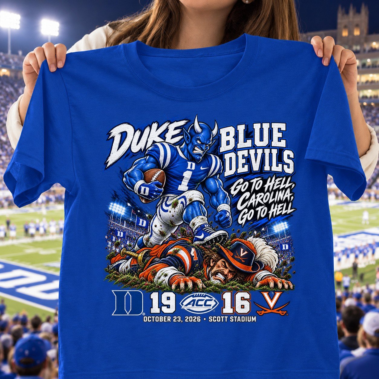 Duke Blue Devils 19 16 Win Over Virginia Cavaliers Game Day Shirt - Royal