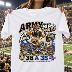 Army Black Knights 50 Yards. Final Play. 38 35 Game Day Shirt - White
