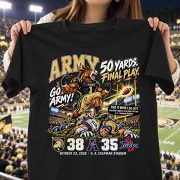 Army Black Knights 50 Yards. Final Play. 38 35 Game Day Shirt - Black