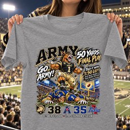 Army Black Knights 50 Yards. Final Play. 38 35 Game Day Shirt - Sport Grey