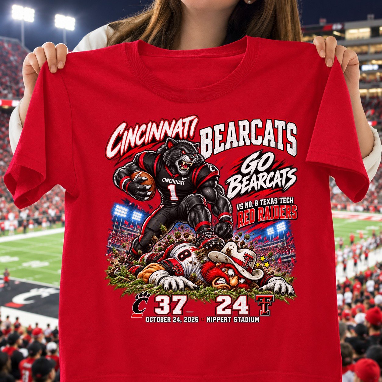 Cincinnati Bearcats 37 24 Win Over Texas Tech Red Raiders Game Day Shirt - Red