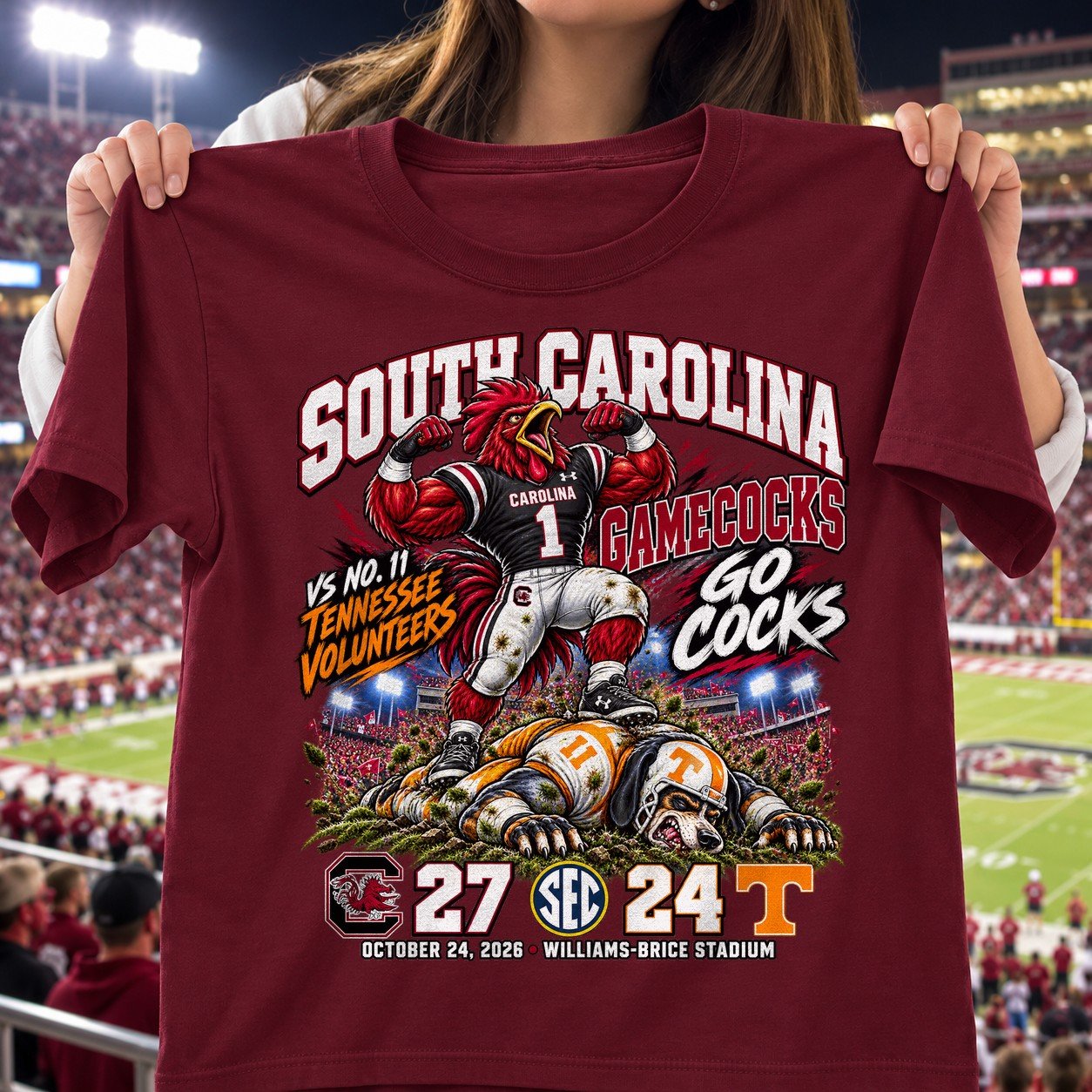 South Carolina Gamecocks 27 24 Win Over Tennessee Volunteers Game Day Shirt - Maroon