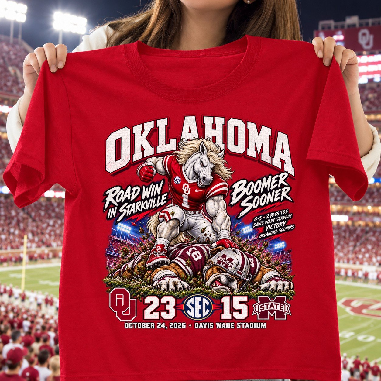 Oklahoma Sooners Road Win In Starkville 23 15 Game Day Shirt - Red