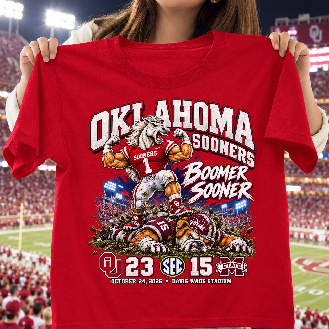 Oklahoma Sooners 23 15 Win Over Mississippi State Bulldogs Game Day Shirt - Red