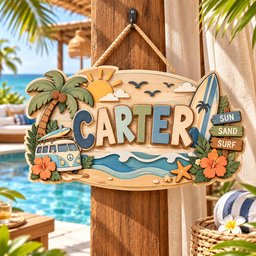 Personalized Beach Name Sign, Custom Wooden Surfboard Wall Decor, Tropical Tiki Bar Sign, Coastal Beach House Decor, Surf Van Summer Gift image 4