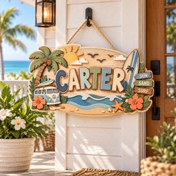 Personalized Beach Name Sign, Custom Wooden Surfboard Wall Decor, Tropical Tiki Bar Sign, Coastal Beach House Decor, Surf Van Summer Gift image 5
