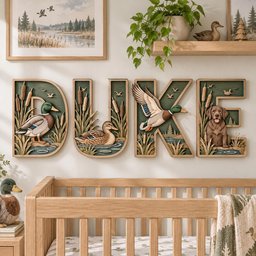 Personalized Duck Hunting Nursery Name Sign, 3D Wooden Mallard Duck Letters, Hunting Dog Baby Boy Room Wall Decor, Woodland Baby Shower Gift image 4