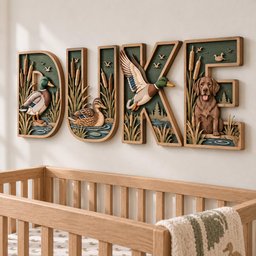 Personalized Duck Hunting Nursery Name Sign, 3D Wooden Mallard Duck Letters, Hunting Dog Baby Boy Room Wall Decor, Woodland Baby Shower Gift image 5