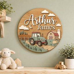Personalized Tractor Nursery Sign, Custom Farm Baby Name Plaque, Wooden Farmhouse Wall Art, Boy Bedroom Door Decor, Baby Gift image 1