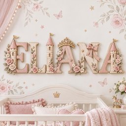 Personalized Princess Nursery Name Sign, 3D Wooden Castle Letters, Pink Floral Baby Girl Room Wall Decor, Custom Fairytale Baby Shower Gift image 2