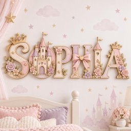 Personalized Princess Nursery Name Sign, 3D Wooden Castle Letters, Pink Floral Baby Girl Room Wall Decor, Custom Fairytale Baby Shower Gift image 3