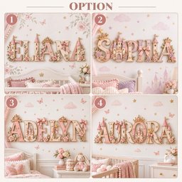 Personalized Princess Nursery Name Sign, 3D Wooden Castle Letters, Pink Floral Baby Girl Room Wall Decor, Custom Fairytale Baby Shower Gift image 4