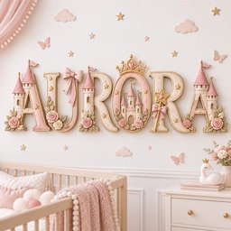Personalized Princess Nursery Name Sign, 3D Wooden Castle Letters, Pink Floral Baby Girl Room Wall Decor, Custom Fairytale Baby Shower Gift image 5