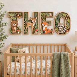 Woodland Animals Name Sign, Personalized Wooden Nursery Letters, 3D Layered Wood Name Sign, Forest Animal Baby Room Decor, Baby Shower Gift image 2