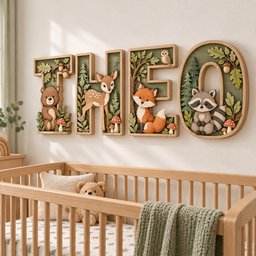 Woodland Animals Name Sign, Personalized Wooden Nursery Letters, 3D Layered Wood Name Sign, Forest Animal Baby Room Decor, Baby Shower Gift image 3