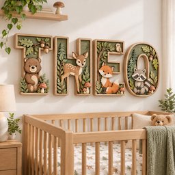 Woodland Animals Name Sign, Personalized Wooden Nursery Letters, 3D Layered Wood Name Sign, Forest Animal Baby Room Decor, Baby Shower Gift image 4