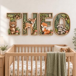 Woodland Animals Name Sign, Personalized Wooden Nursery Letters, 3D Layered Wood Name Sign, Forest Animal Baby Room Decor, Baby Shower Gift image 1