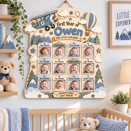 Personalized Airplane First Year Photo Board, Baby Milestone Frame, 12 Month Picture Display, Adventure Nursery Decor, Birthday Gift image 4