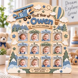 Personalized Airplane First Year Photo Board, Baby Milestone Frame, 12 Month Picture Display, Adventure Nursery Decor, Birthday Gift image 3