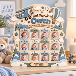 Personalized Airplane First Year Photo Board, Baby Milestone Frame, 12 Month Picture Display, Adventure Nursery Decor, Birthday Gift image 5