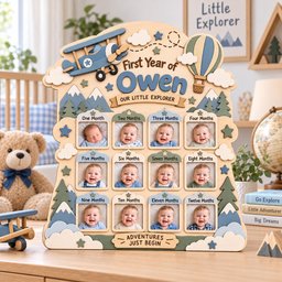 Personalized Airplane First Year Photo Board, Baby Milestone Frame, 12 Month Picture Display, Adventure Nursery Decor, Birthday Gift image 6