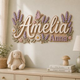 Personalized Lavender Baby Name Sign, Custom Wooden Nursery Name Sign, 3D Floral Wall Decor, Butterfly Girl Name Plaque, Baby Room Decor image 4