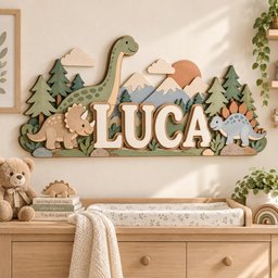 Personalized Dinosaur Nursery Name Sign, Custom Wooden Dino Wall Decor, 3D Baby Boy Name Plaque, Woodland Dinosaur Baby Shower Gift image 3