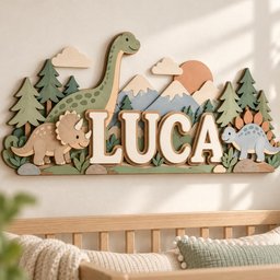 Personalized Dinosaur Nursery Name Sign, Custom Wooden Dino Wall Decor, 3D Baby Boy Name Plaque, Woodland Dinosaur Baby Shower Gift image 2