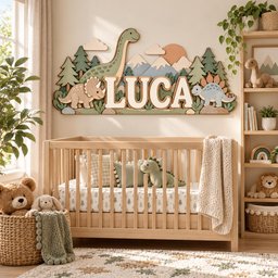 Personalized Dinosaur Nursery Name Sign, Custom Wooden Dino Wall Decor, 3D Baby Boy Name Plaque, Woodland Dinosaur Baby Shower Gift image 4