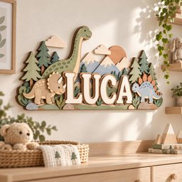 Personalized Dinosaur Nursery Name Sign, Custom Wooden Dino Wall Decor, 3D Baby Boy Name Plaque, Woodland Dinosaur Baby Shower Gift image 5