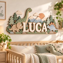 Personalized Dinosaur Nursery Name Sign, Custom Wooden Dino Wall Decor, 3D Baby Boy Name Plaque, Woodland Dinosaur Baby Shower Gift image 6