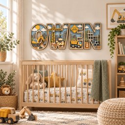 Personalized Construction Wooden Name Sign, Custom 3D Truck Letters, Excavator Crane Nursery Wall Decor, Baby Boy Room Gift image 4