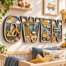 Personalized Construction Wooden Name Sign, Custom 3D Truck Letters, Excavator Crane Nursery Wall Decor, Baby Boy Room Gift image 6