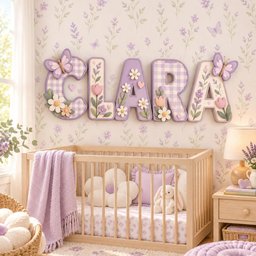 Personalized Floral Nursery Name Sign, Custom Wooden Letters for Baby Girl, Purple Butterfly Decor, Lavender Daisy Nursery, Baby Shower Gift image 2
