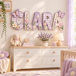 Personalized Floral Nursery Name Sign, Custom Wooden Letters for Baby Girl, Purple Butterfly Decor, Lavender Daisy Nursery, Baby Shower Gift image 3