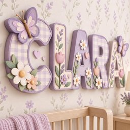 Personalized Floral Nursery Name Sign, Custom Wooden Letters for Baby Girl, Purple Butterfly Decor, Lavender Daisy Nursery, Baby Shower Gift image 4