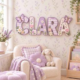 Personalized Floral Nursery Name Sign, Custom Wooden Letters for Baby Girl, Purple Butterfly Decor, Lavender Daisy Nursery, Baby Shower Gift image 6
