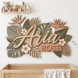 Tropical Nursery Name Sign, 3D Wood Name Sign, Floral Baby Girl Name Decor, Personalized Crib Sign, Plumeria Flower Wall Art, Boho Nurser image 1