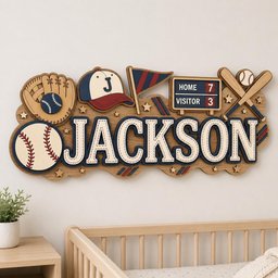 Personalized Baseball Nursery Name Sign, Sports Baby Boy Wall Decor, 3D Wooden Kids Room Sign, Custom Baseball Baby Shower Gift image 5