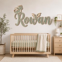Custom Baby Name Sign, Dragon Nursery Decor, Personalized Wooden Name Sign, Above Crib Wall Art, Baby Shower Gift image 1