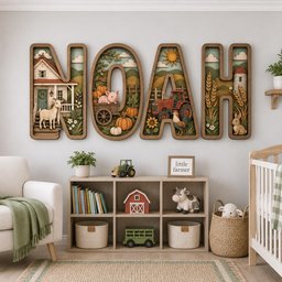 Personalized Farmhouse Name Sign, Rustic Farm Nursery Decor, Farm Animal Wooden Name Sign, Country Barn Wall Art, Baby Boy Girl Room Gift image 8