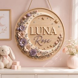 Personalized Moon Nursery Name Sign, Custom Wooden Baby Name Sign, Celestial Floral Wall Decor, Girl Nursery Decor, Baby Gift image 5