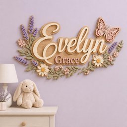 Wooden Name Sign for Girl Nursery, 3D Wood Name Sign, Lavender and Daisy Nursery Decor, Butterfly Name Plaque, Personalized Baby Gift image 2