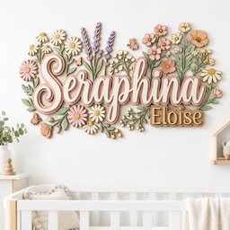 Custom Floral Nursery Name Sign, Personalized Wooden Baby Name Wall Decor, Wildflower Girl Room Sign, 3D Above Crib Decor Gift image 4