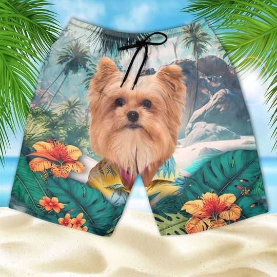 Yorkie Pom - 3D Men's Beach Short