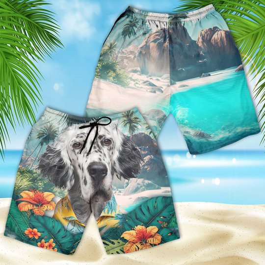 English Setter - 3D Men's Beach Short