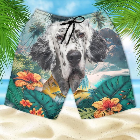 English Setter - 3D Men's Beach Short