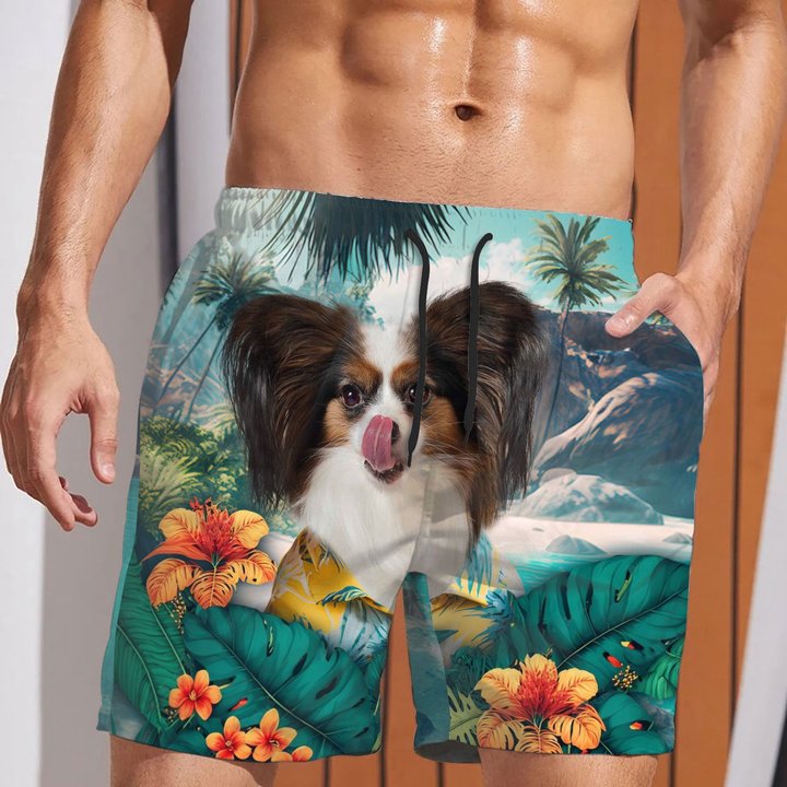 Papillon dog - 3D Men's Beach Short